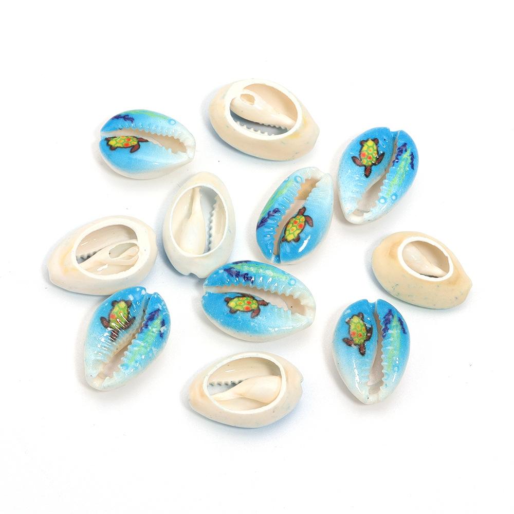 5pcs Fun Creativity Beach Style Retro Random Color Mix Painted Print Shell Beads Jewelry Charm Making DIY Fashion Accessories