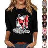 Suéter informal de moda con cuello estampado y mangas tres cuartos para mujer