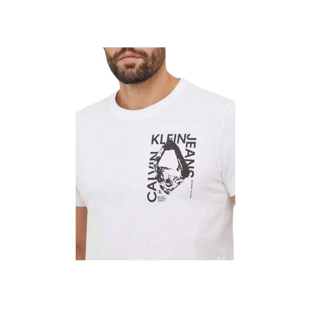 Calvin Klein Graphic Print Straight Cut Crew Neck Short Sleeve T-Shirt Men Tops White J30J324640-YAF