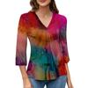 Women's Casual V-neck Gradient Print Three-quarter Sleeve Fashion Top