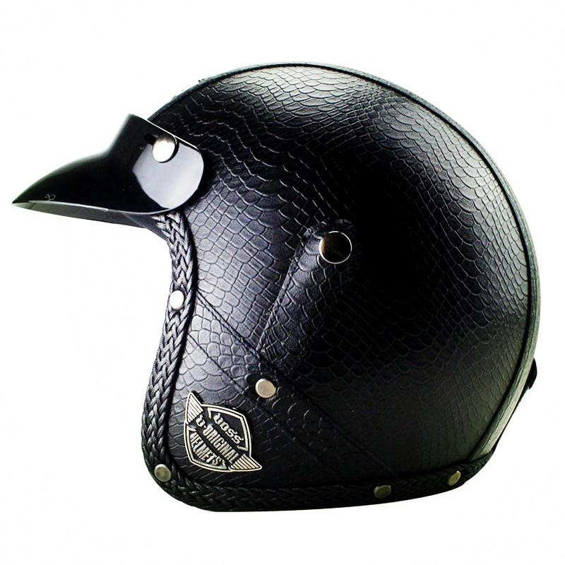 Open Face Retro Helmet Motorcycle Helmet Vintage Retro PU Leather Motocross Scooter Jet Glasses