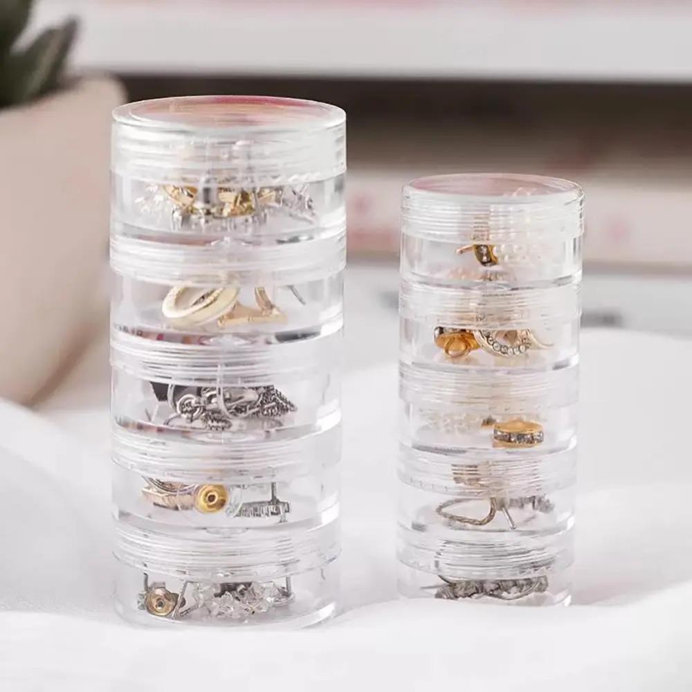 Round  5 Layer Clear Stackable Bead Storage Jars Cosmetic Storage Box Art Craft Accessory Organizer For Jewelry Beads Buttons