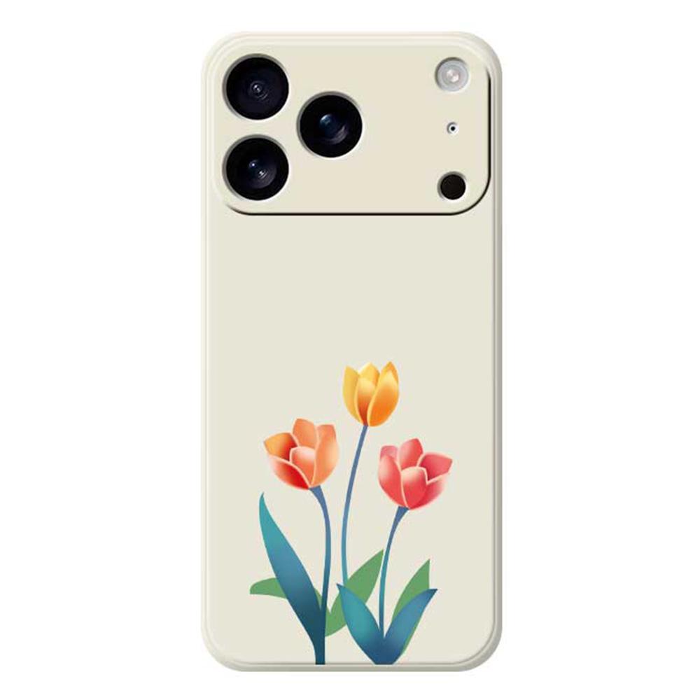 For iPhone 17 Pro Max Case Three Flowers Pattern Printing Straight Edge TPU Phone Back Cover