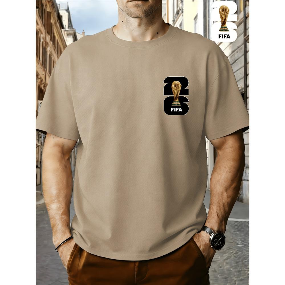 FIFA World Cup Football Men's Fashionable Short-sleeved T-shirt with a US, Canada and Mexico Themed Print. A Casual and Comfortable Summer T-shirt