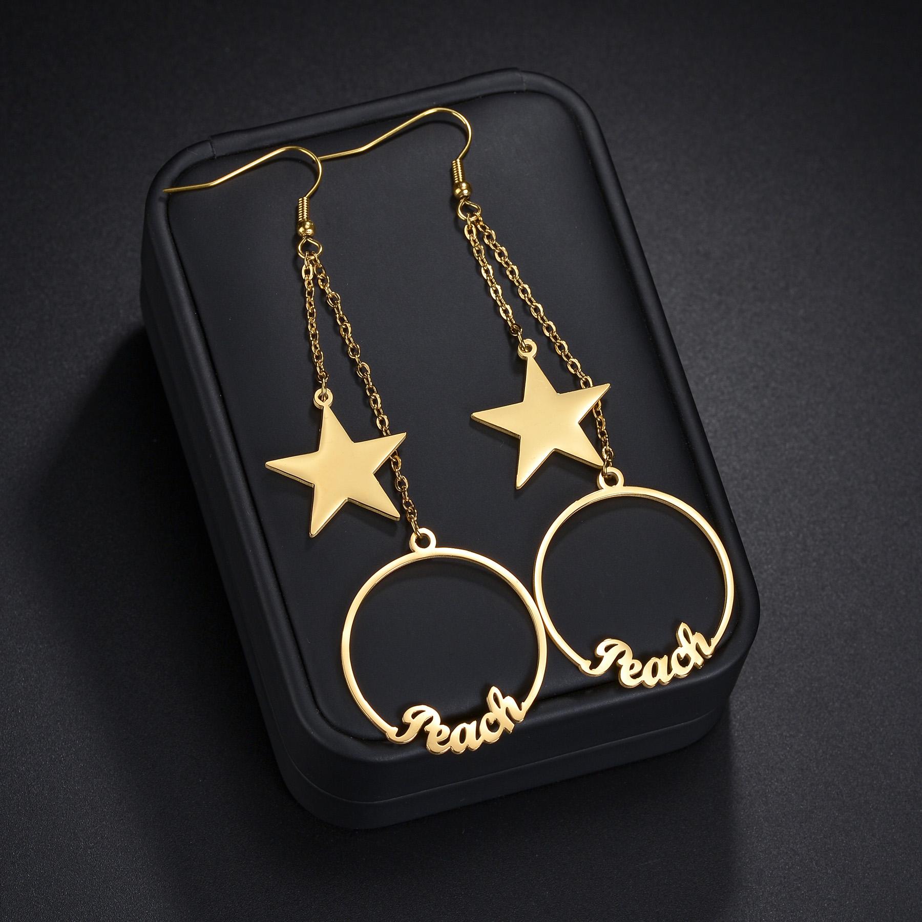 

Atoztide Personalized Customized Round Star Name Earring Stainless Steel For Women Girl Fashion Eardrop Birthday Jewelry Gift Silver color
