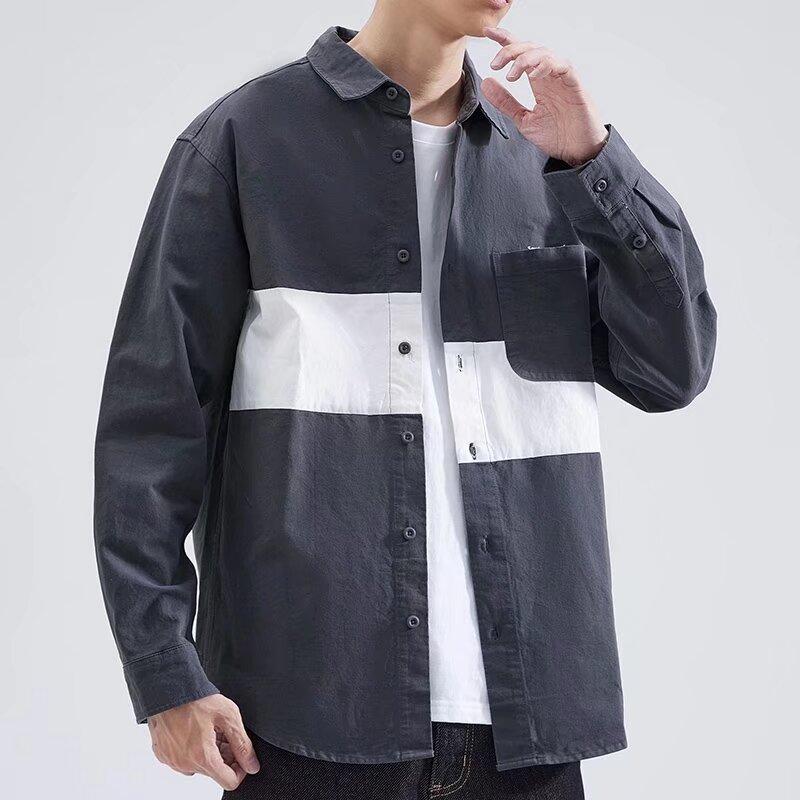 Colorblocking Work Shirt Men's Long-sleeved Loose Casual Versatile Patchwork Shirt Jacket Fashion Men's Shirts