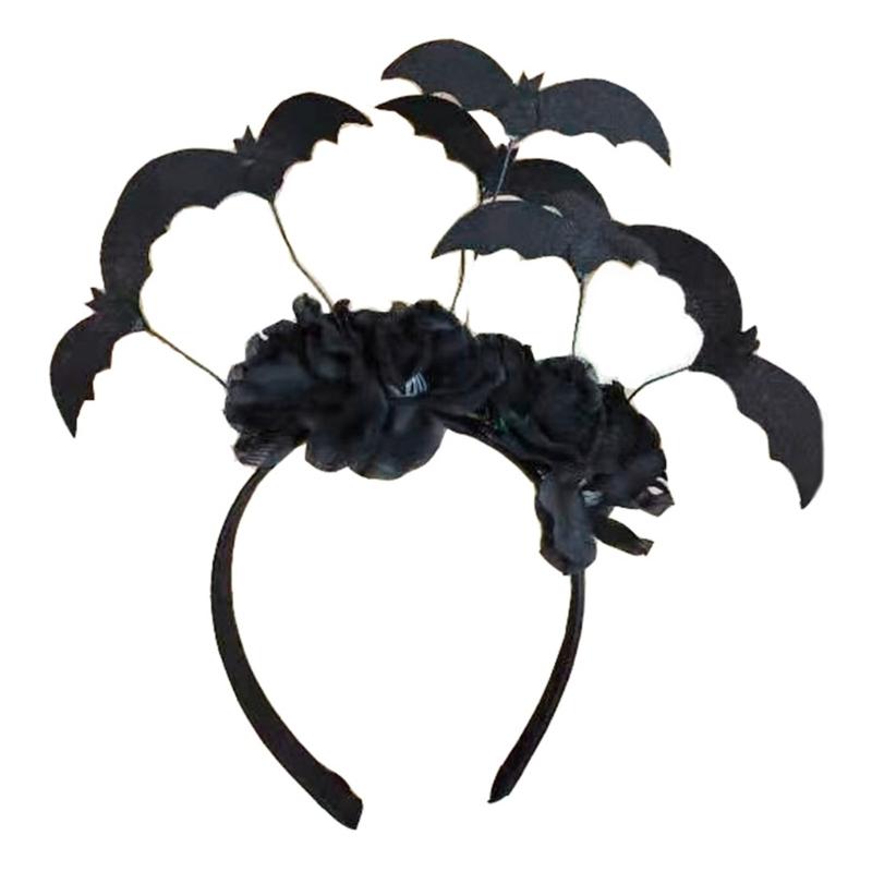 

Gothic Halloween Live Broadcast Hairband Women Students Photoshoots Hairband Bat&Flower Shape Headbands Black Color 1