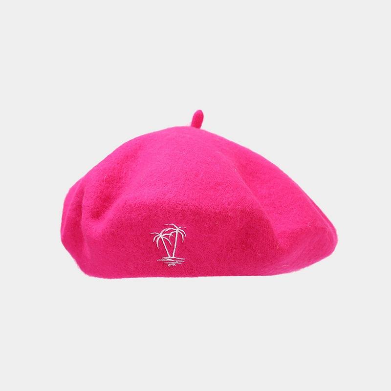Cappello in lana da donna berretto retrò britannico con ricamo di cocco berretto alla moda viso piccolo moda semplice cappello da pittore all'ingrosso