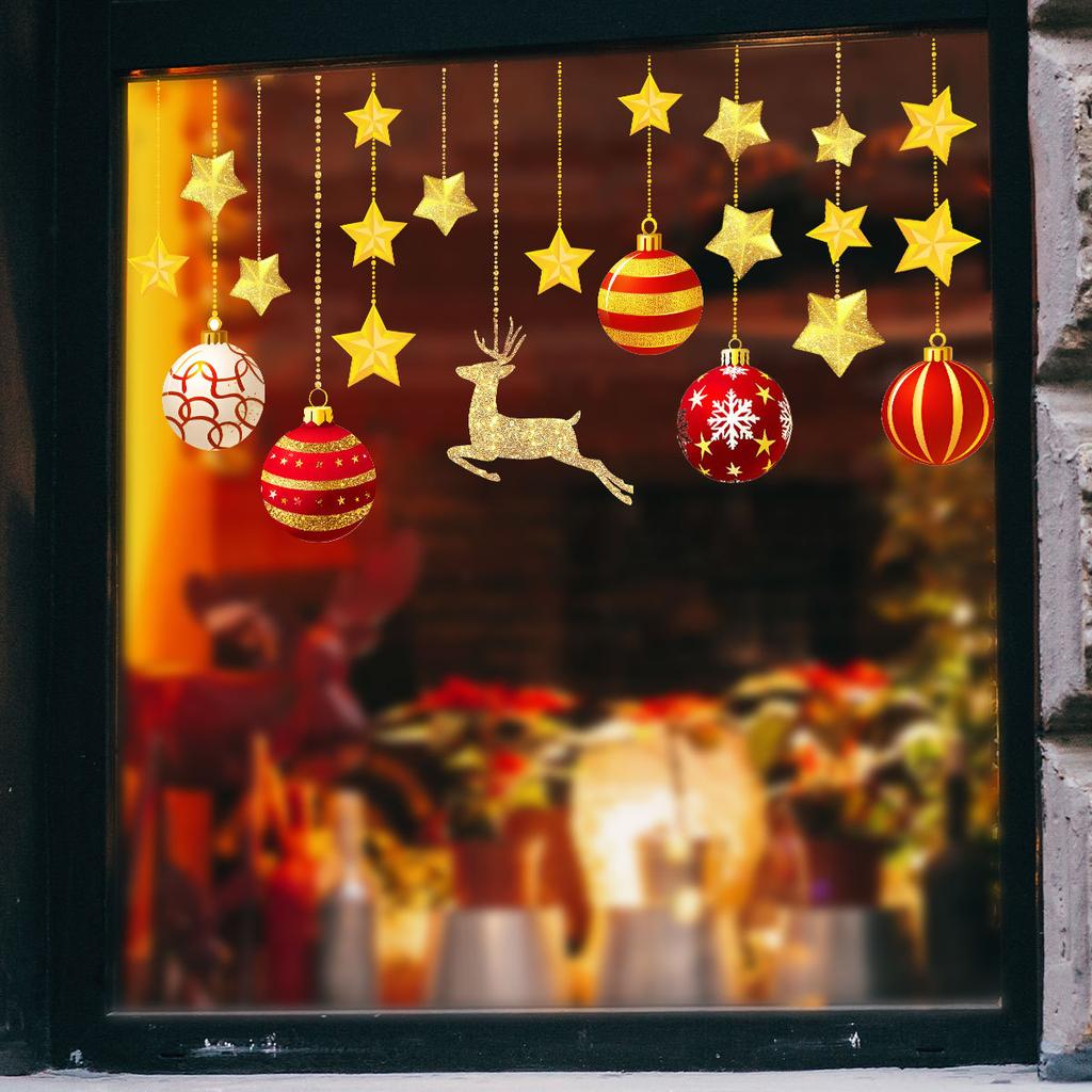 Star Elk Christmas Holiday Window Sticker Double-sided Printing Visual Window Glass Decorative Sticker