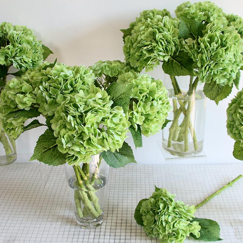 Blue Artificial Hydrangea Flowers Real Touch Green Artificial Hydrangea Branches Decoration Wedding Bouquet Flower Arrangement
