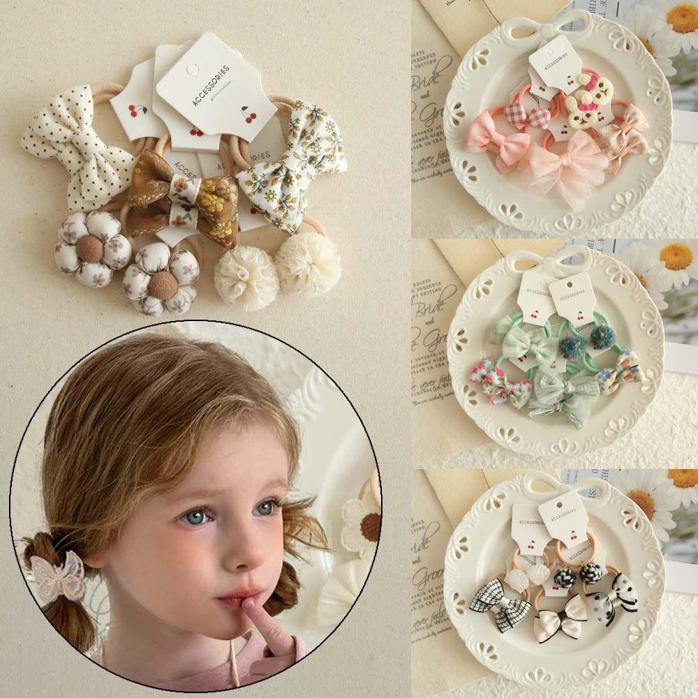 10Pcs Cute Elastic Rubber Band Kids Girls Bows Flower Headdress Scrunchies Hair Ties Bowknot