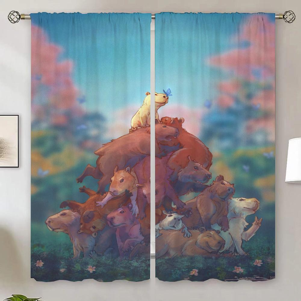 

The Capybara Club Anime Curtain Rods Luxury Curtains for Living Room on Sale Window Blinds Modern Home Decoration Shades Blind W50xH70cmx2pcs-CL