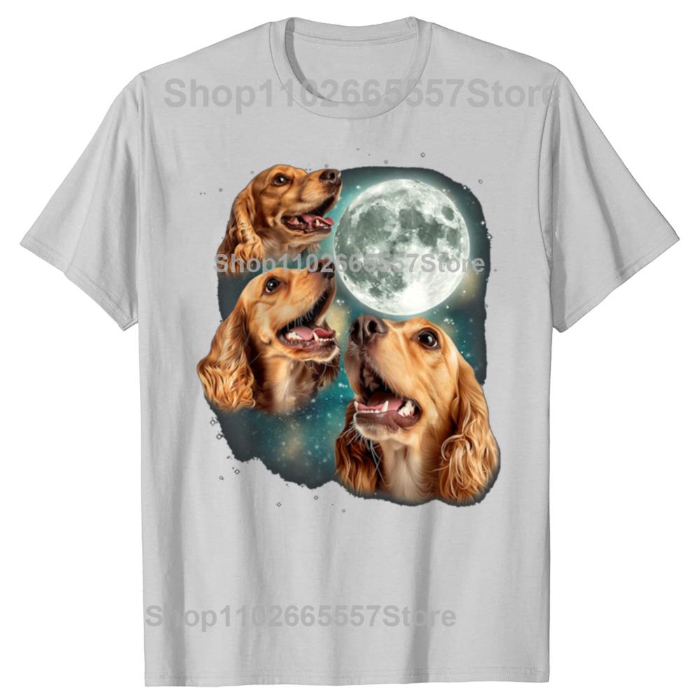 Funny Three Cocker Spaniel Moon Tshirts Men Womens Fashion Casual Tshirt 100 Cotton Loose Oversized Dog Lover T Shirt