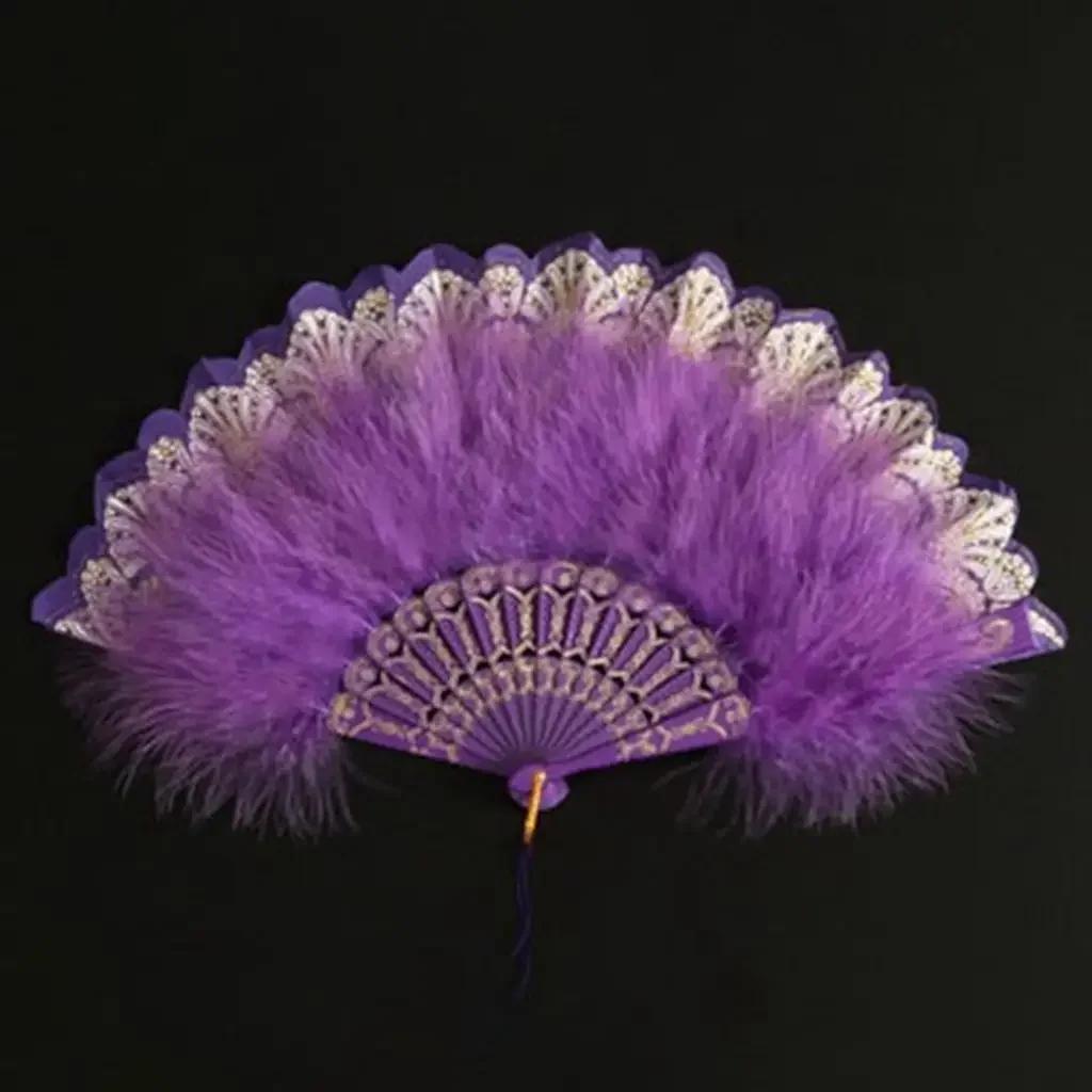 Lolita Feather Folding Fan Japanese Girl Gothic Court Dance Hand Fan with Pendant Gift Wedding Party Decoration
