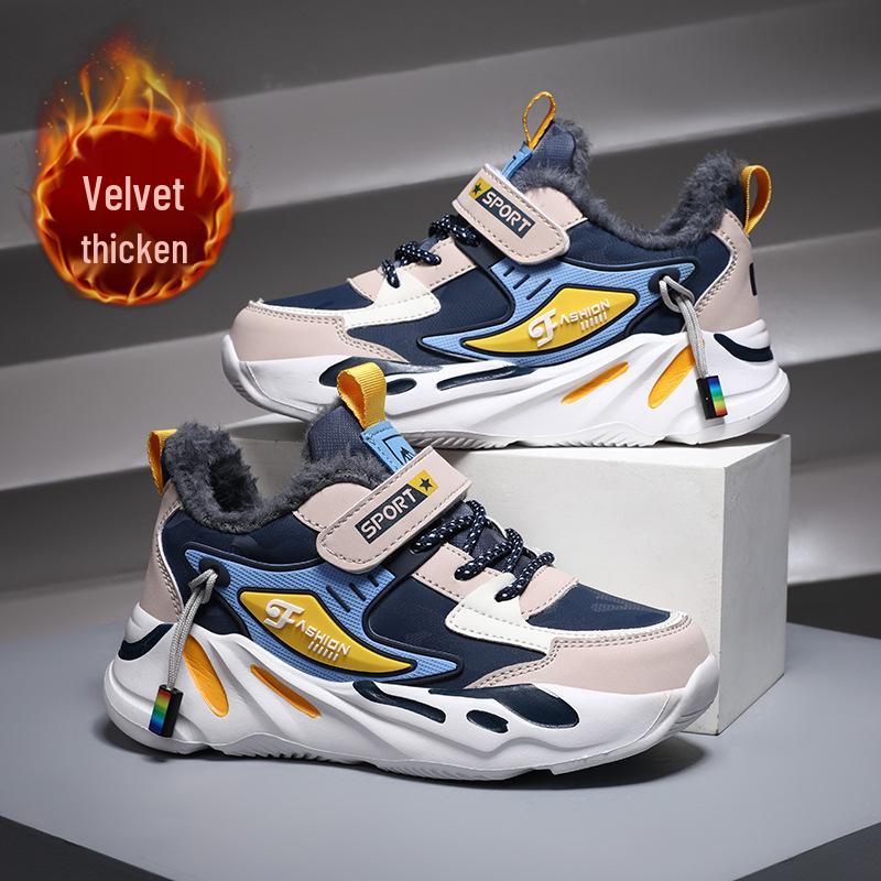 Waterproof Leather Boys' Sneakers: Lightweight, Breathable, Soft Sole Casual Running Shoes for Medium and Large Primary School Children.