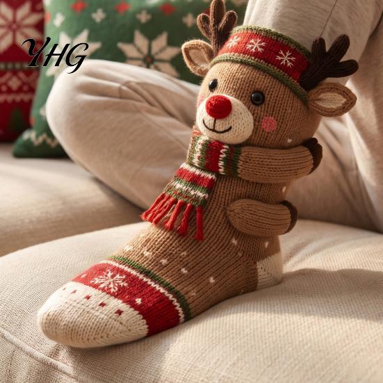 Reusable Thick Fabric Stocking 3D Hugging Christmas Stockings for Fireplace Decorations,Large Knit Holiday Gift Decoration Bags with Santa/Elk/Snowman