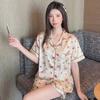 Ice Silk Summer Thin Short-Sleeved Two-Piece Set Girl Pajamas French Bow Pony Printed Loungewear Can Be Worn Outside