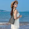 Summer Handmade Beaded Shoulder Bag Hollow-out Wooden Bead Tote French Hand-held Woven Bag Bucket Bag Reticulate Netted Handbags