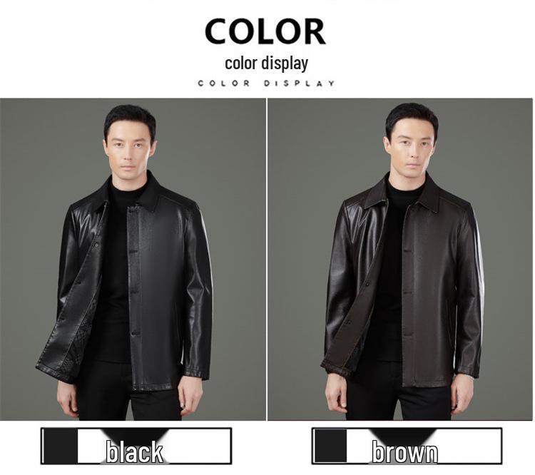 Men's Genuine Sheepskin Lapel Coat - Winter 2025 Single-Breasted Leather Jacket with Plush Lining for Middle-Aged Dads