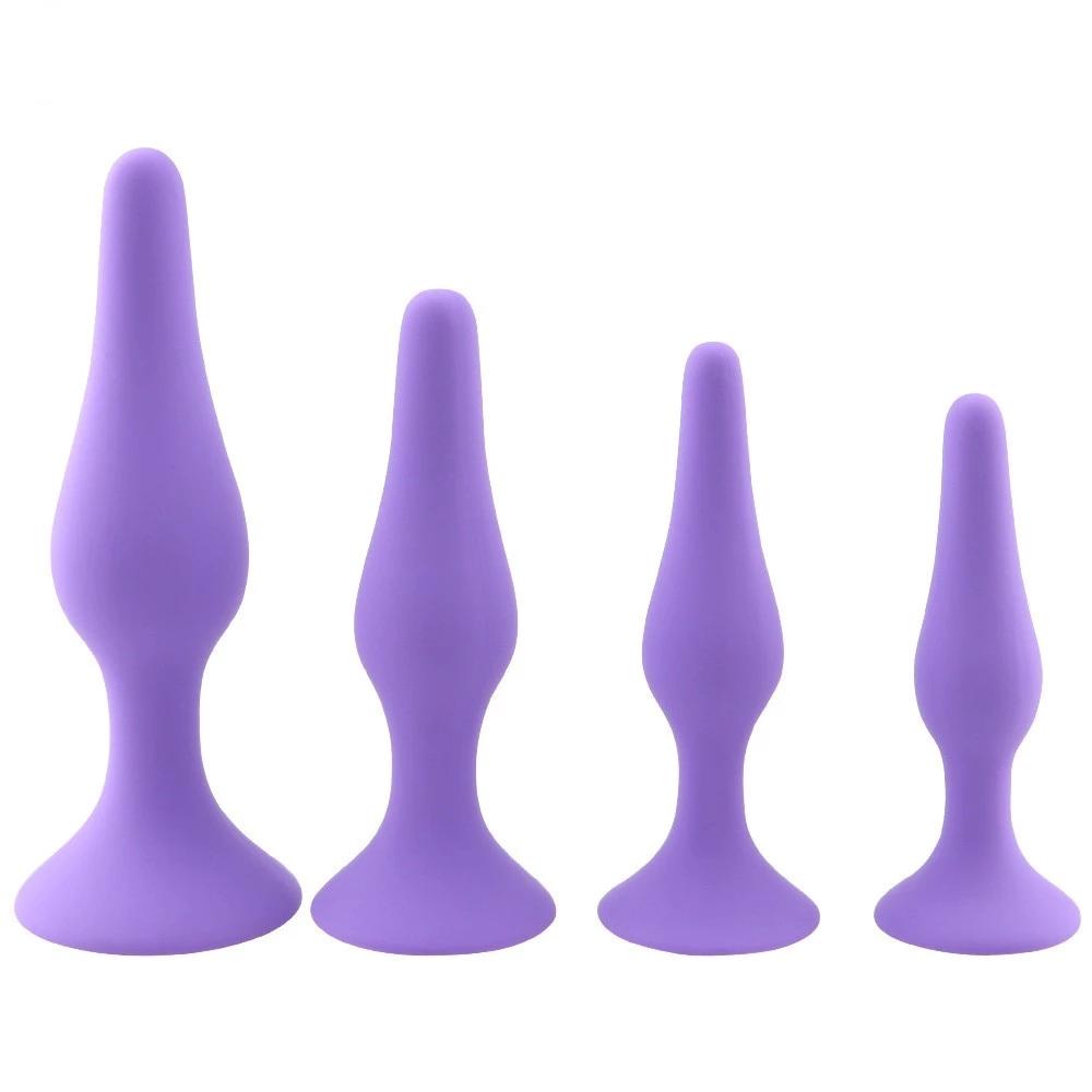 4Pcs / Set Anal Trainer Kit Soft Silicone Black Or Purple Butt Plug Non Vibrating Butt Plugs