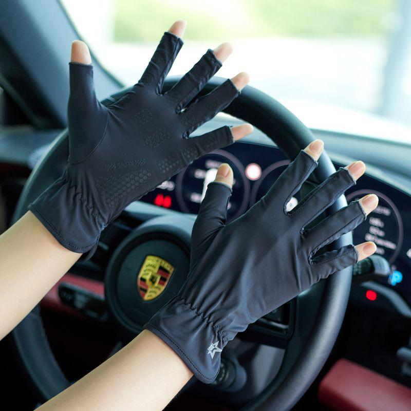 

Sun Protection Gloves for Women Summer Half Finger Ice Silk Cycling Cycling and Driving Thin Anti-Slip Open Finger UV Protection Touch Screen Short half finger one navy blue One size
