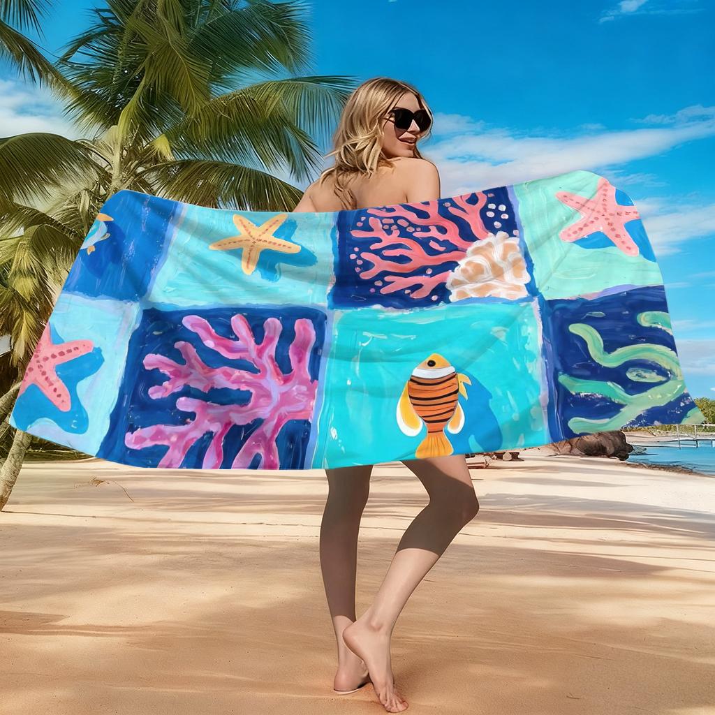Coral Starfish Beach Towel Quick-drying Super Absorbent Suitable for Swimming Beach Pool Gym Summer Gift for Friends Families