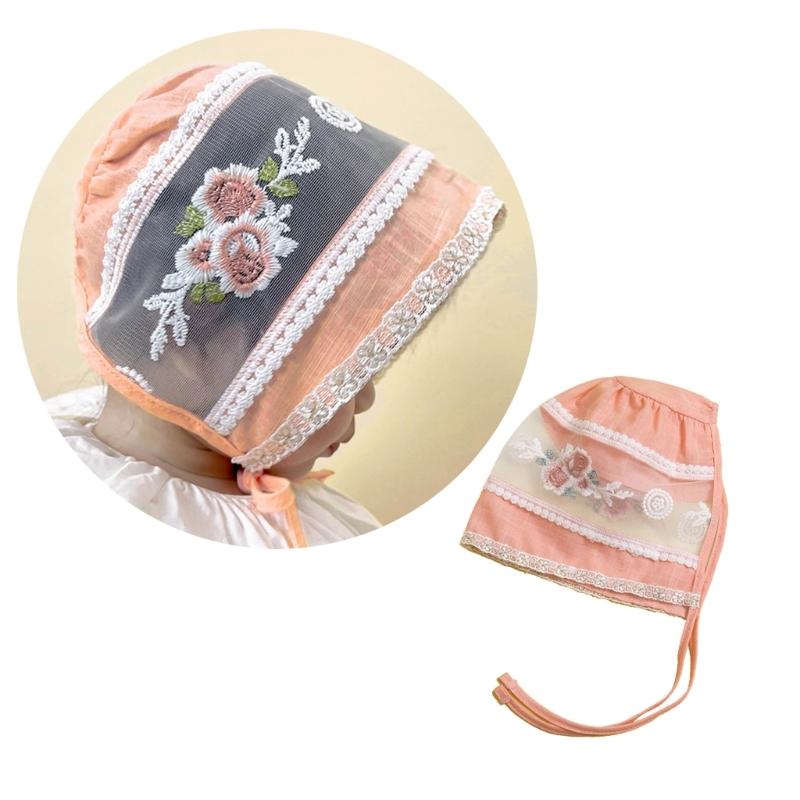 Girls Christening Lace Hat Baby Girls Bonnet Sun Cap Breathable Summer Hat Vintage Princess-Headdress Little Girl Beanie
