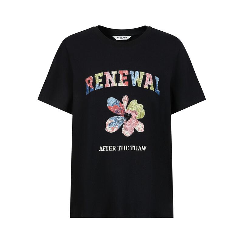 Women's Relaxed Embroidered Sequin Cotton T-Shirt