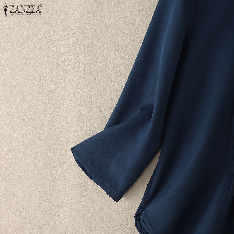 ZANZEA Women Lace Splice Round Neck 3/4 Sleeve Loose Blouse