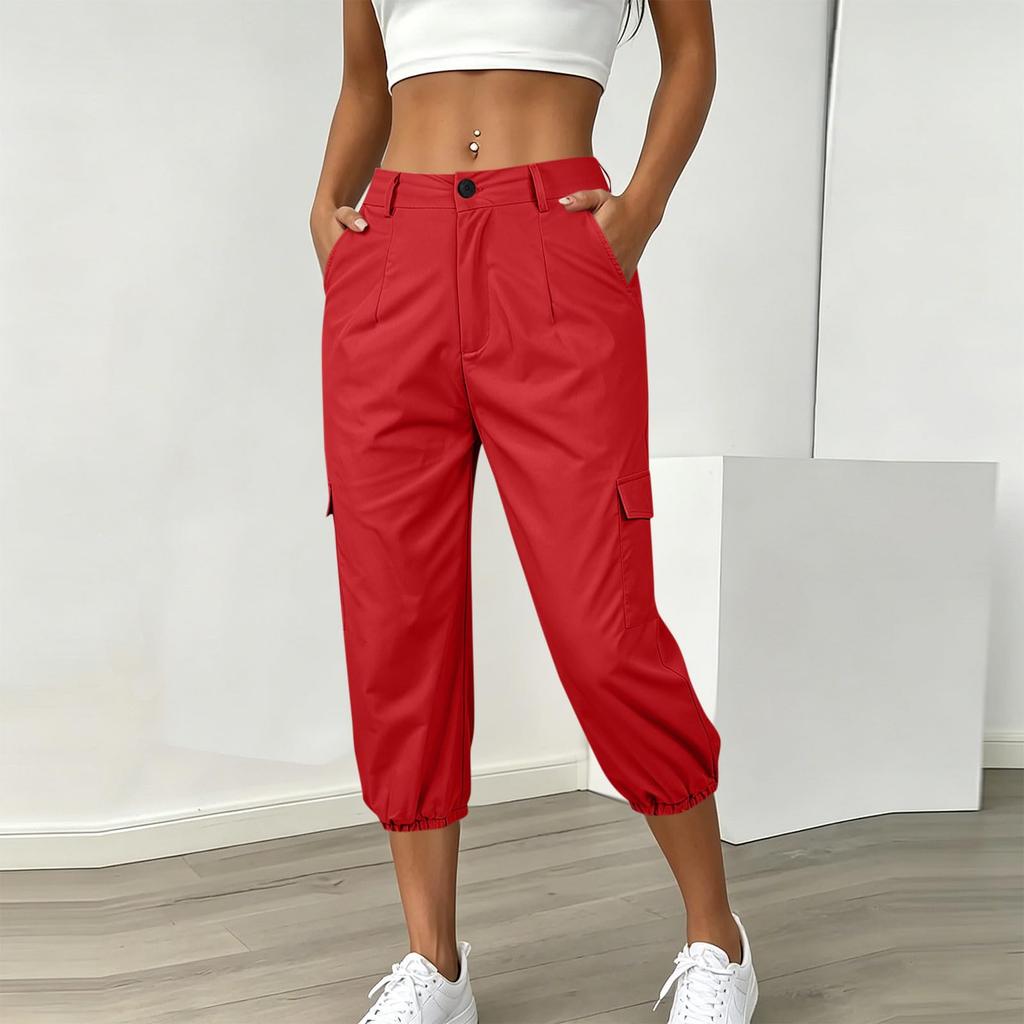 Women Casual Cargo Pants with Pockets Elastic Hem Adjustable Waistband Lightweight Durable Fabric Relaxed Fit
