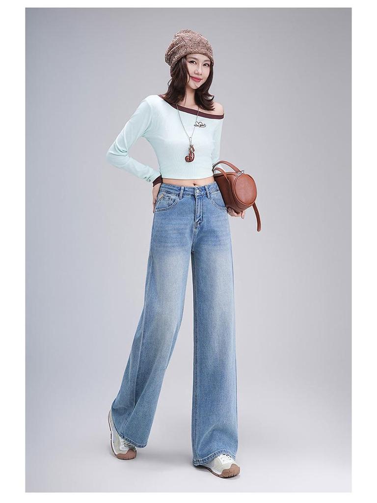 Trendy Women's 2026 Spring/Autumn Jeans: Narrow & Wide Leg, High-Grade Drape, Slimming Fit