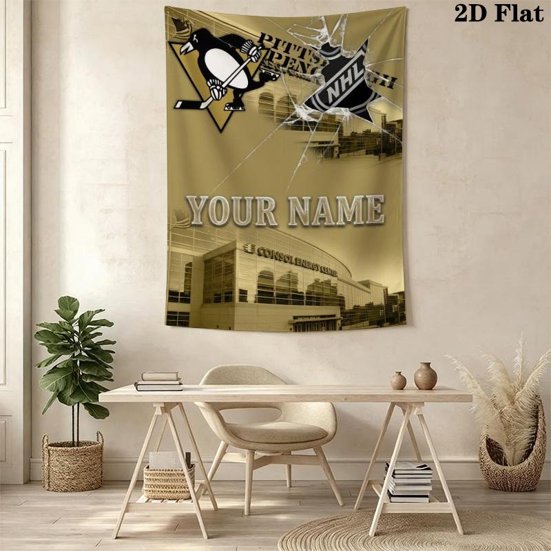 Name Custom Pittsburgh Penguins Wall Tapestry Aesthetic Wall Hanging Printed Fabric Blanket Decorative Tapestries for Bedroom Living Room Home Decor