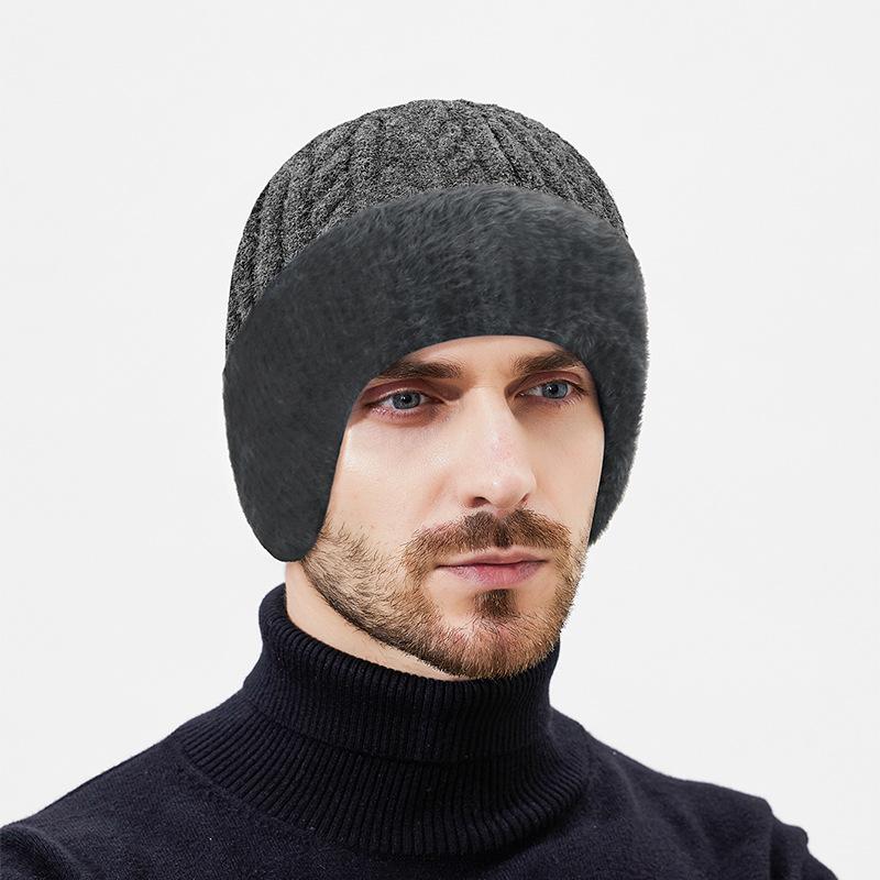 Zimowa Wełniana Gruba Ochrona Uszu Dzianinowa Czapka Męska Wełniana Ciepła Ochrona Szyi Wełniana Czapka