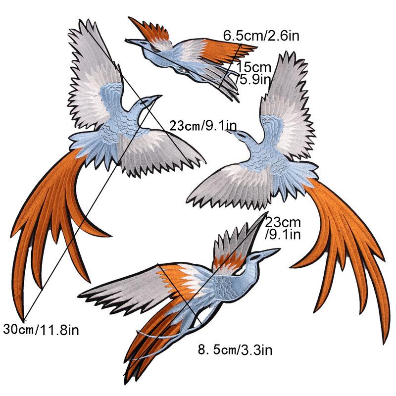 4Pcs/Set Animal Embroidered Cheongsam Blue Phoenix DIY Embroidery Patch Chinese Style Cloth Applique