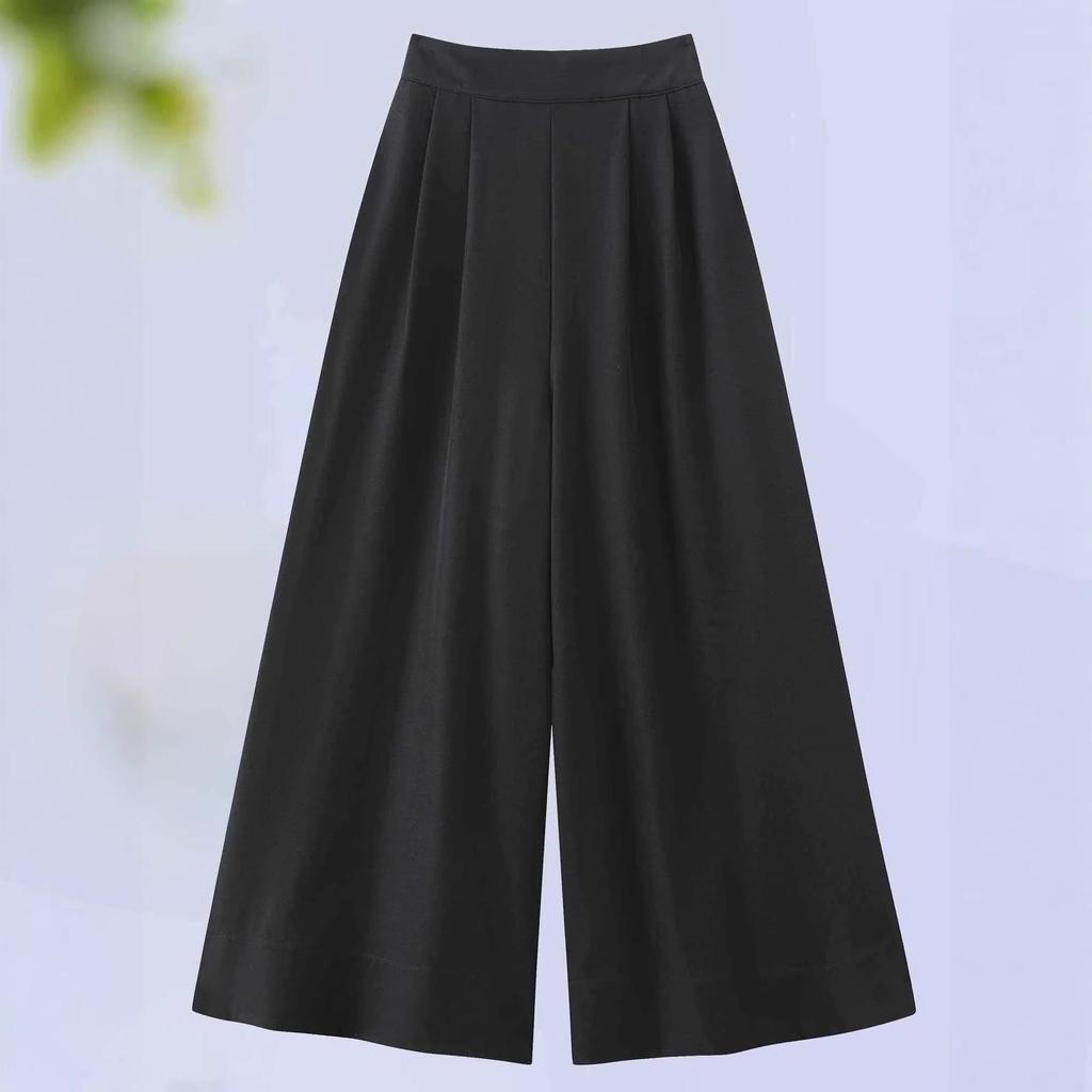 Women's New Chinese Style High-Waisted Wide-Leg Cropped Pants - Versatile, Slimming, Casual Fit for Spring and Autumn