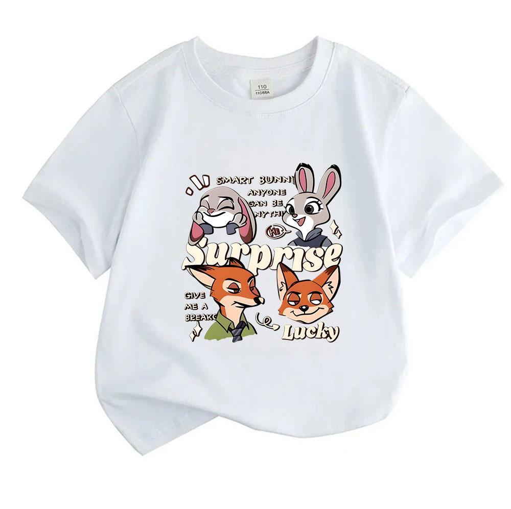 Kids Boys Girls 100% Cotton Crew Neck Short Sleeve T-Shirt, Cute Cartoon Fox Rabbit Print Casual Lightweight Summer Tee for Daily Wear