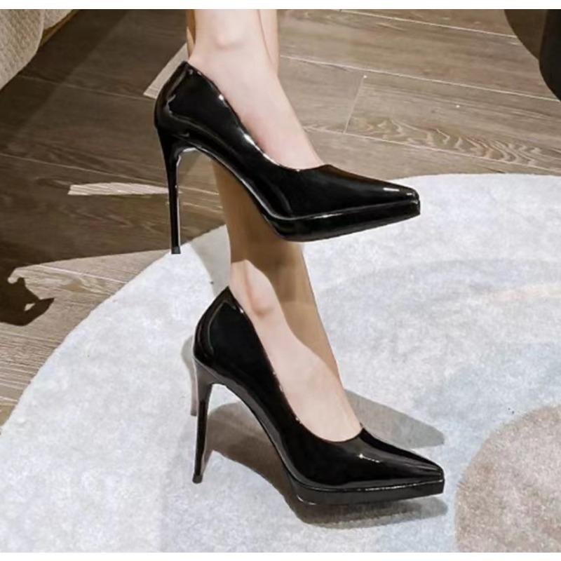 Fashion New Style Women High Heels Wedding Bridal Classic Pumps Lady Metallic Leather Low Heels Stiletto Nude Office Shoes Zapatos Mujer