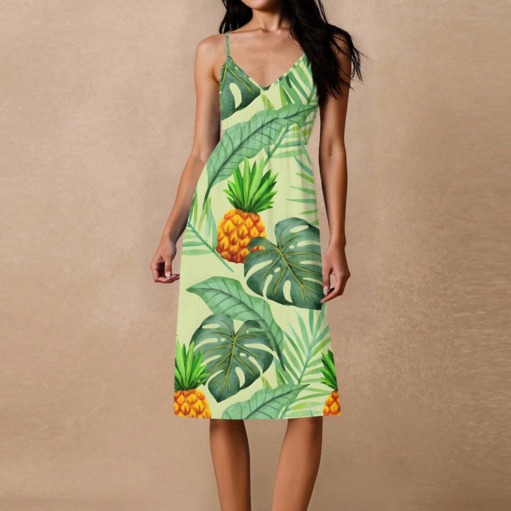 Women's Spaghetti Strap Backless Bow Loose Casual Beach Holiday Dress Sundress