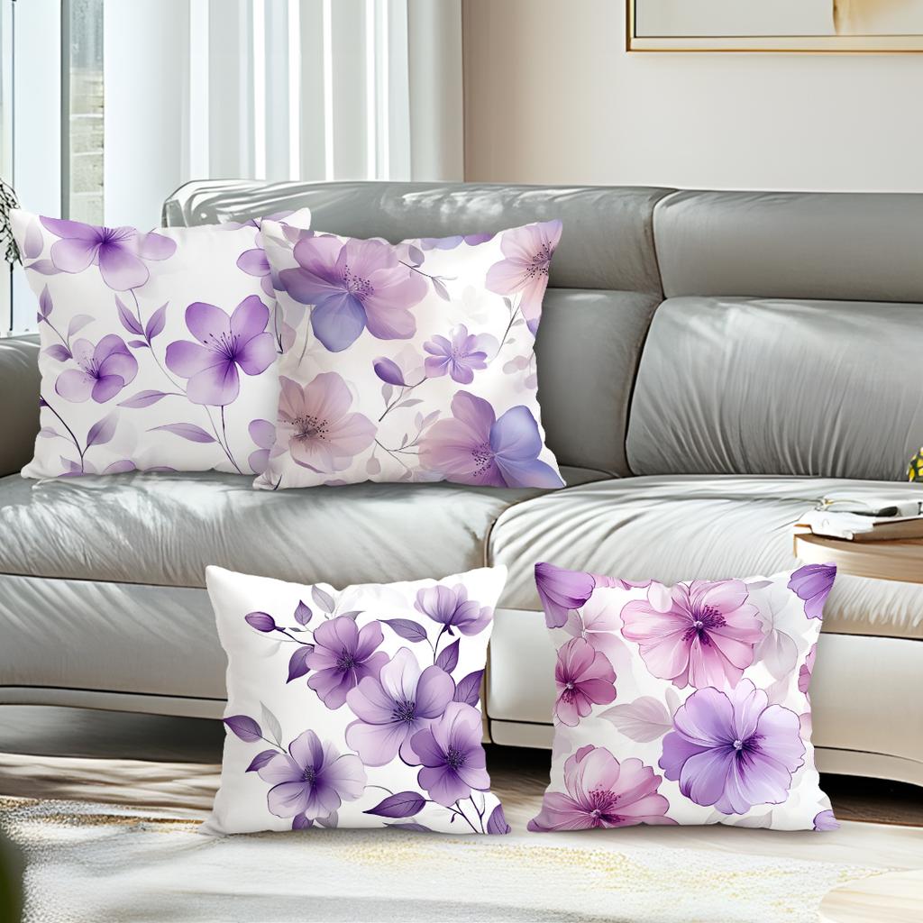 Purple Flowers Cushion Pillowcase Printed Polyester 45X45Cm Throw Pillowcover Decorative Sofa Cushion Pillowslip Home Decor