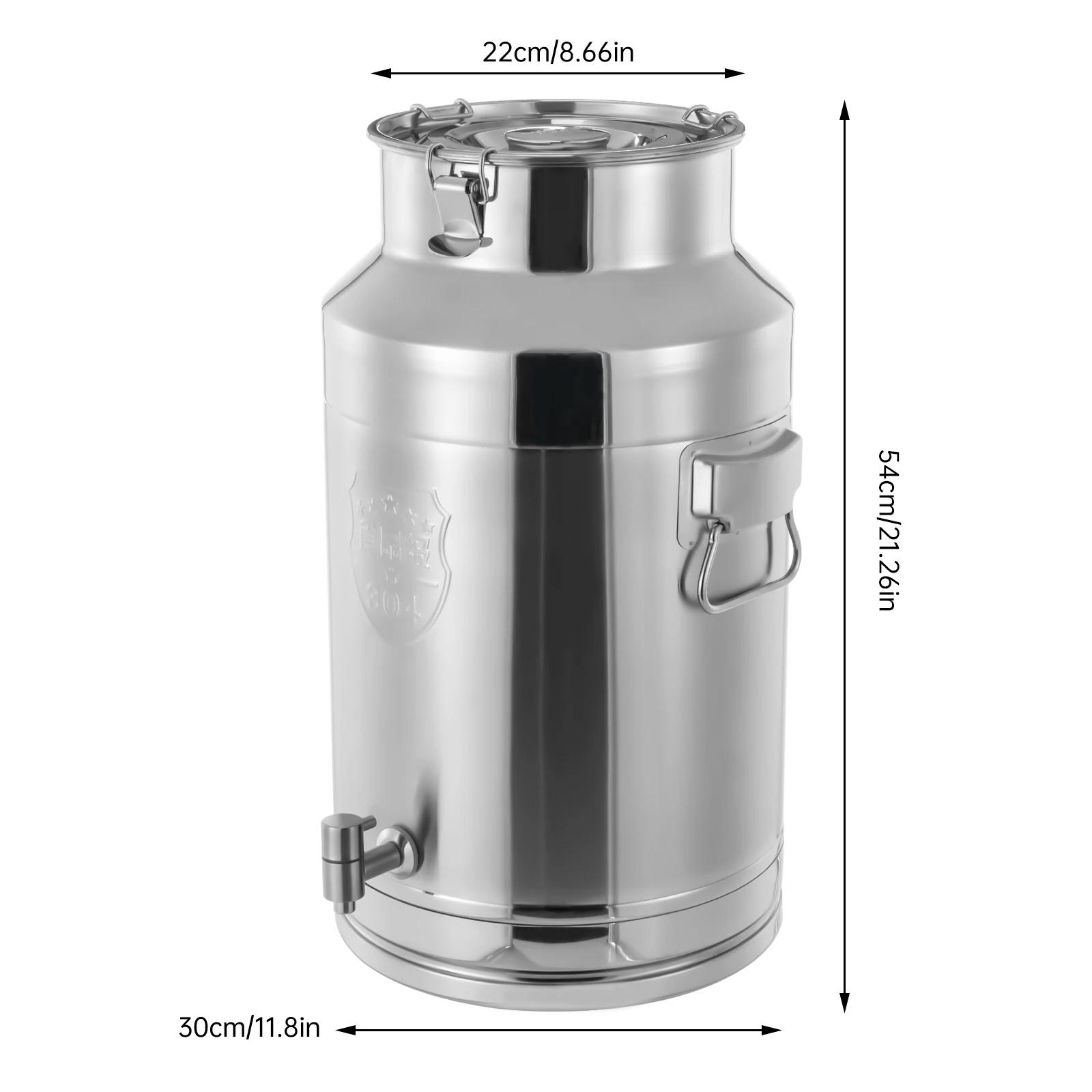 

304 Stainless Steel Milk Can with Spigot - 35 Liter Water Beverage Dispenser Pail for Milk, Wine, Oil серебряный
