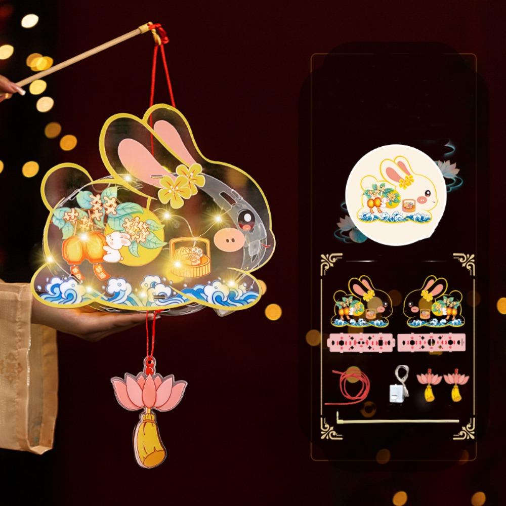 DIY Material Bag Mid-Autumn Festival Lantern DIY Glowing Light-Up Bunny Lantern  Photography Props