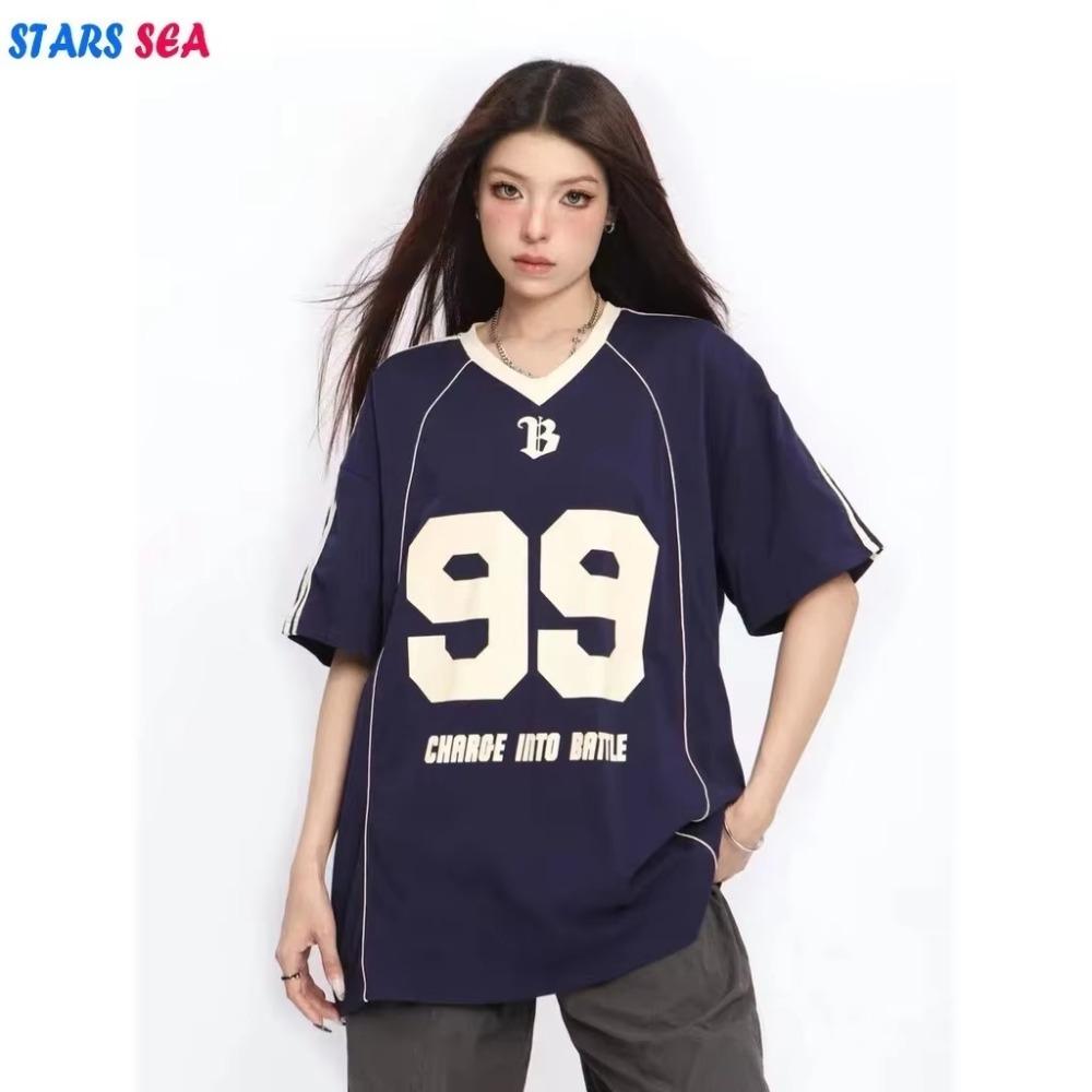 

Ретро свободная спортивная футболка с V-образным вырезом размера 99, женская уличная футболка, хип-хоп свободный повседневный топ 5XL