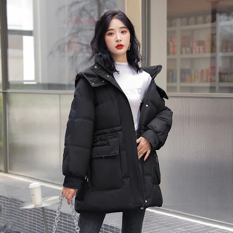 

Пуховик с хлопковой подкладкой для девочек, длинный, толстый, зимняя одежда, с капюшоном, кулиской на талии, большим карманом, пальто с хлопковой подкладкой 2XL