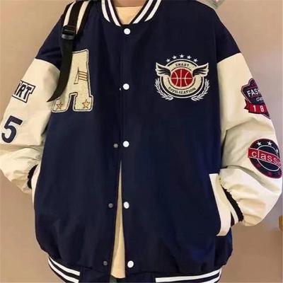 Giacca da Baseball con Toppa a Lettere Casual Larga Varsity
