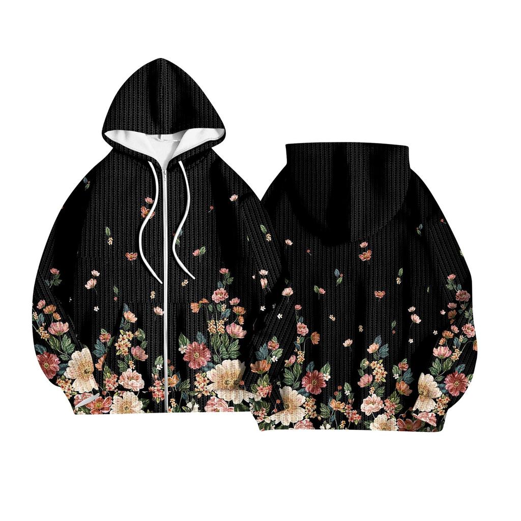 Women's Fashion Jacket Casual Printed Long-sleeved Hooded Cardigan Sweatshirts