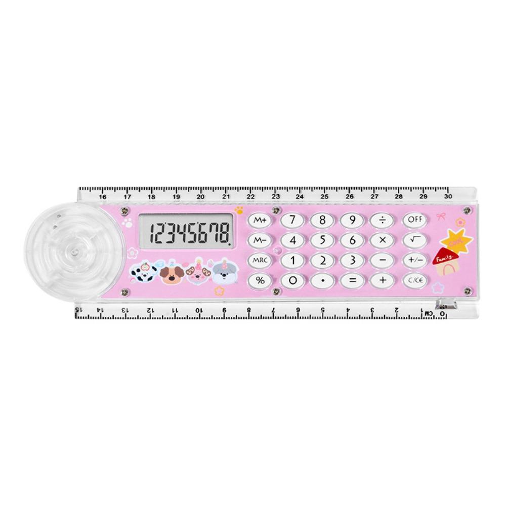 

30 cm Measurement Cartoon Cutter Measurer 8 Digit Calculation Clear Scientific Calculator Multi-function Ruler рожевий