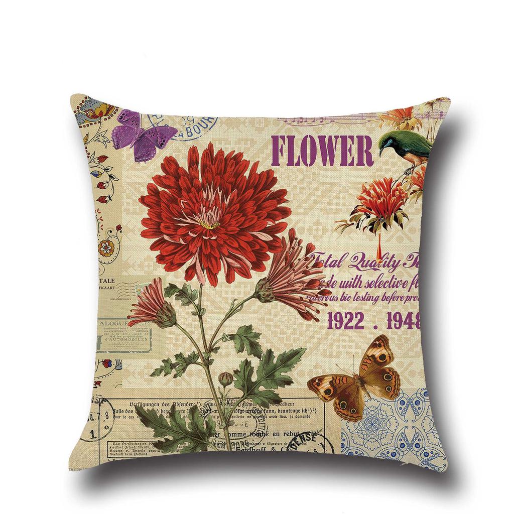 Pure Floral Linen Cushion Rose Pillow for Home Chair Sofa Decorative Oil Painting Flowers Pillowcase