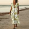 Summer Dress Women's Long Boho Beach Dress Elegant Maxi Dress V-Neck Short Sleeve Summer Tunic Dress Light Airy