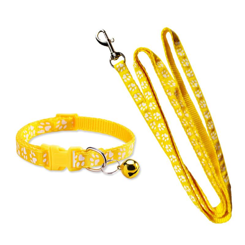 Dog Paw Print Pet Traction Rope Adjustable With Collar Puppy Collar Set Pet Walking Lead Rope Breathable Puppy Cat Accessories
