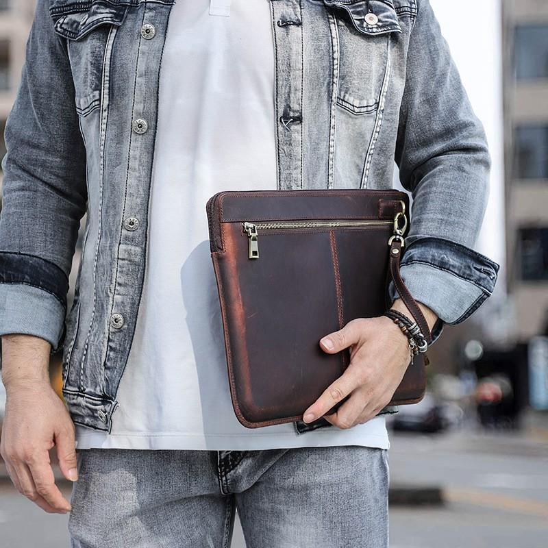 Genuine Leather MacBook Pro 15.4 16 Inch Sleeve With Wrist Strap Zipper Slim Protective Case